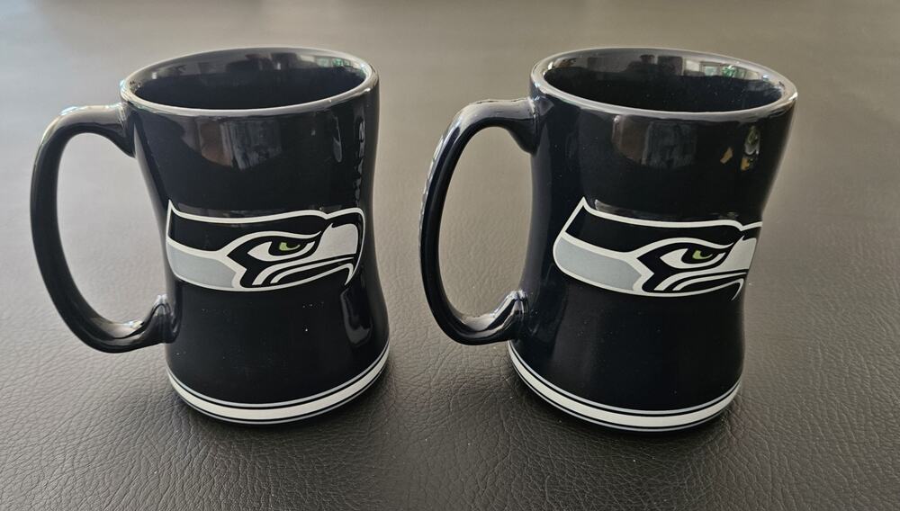 2-Seattle Seahawks Coffee Cup Mug 16 oz Ceramic Sculpted Style NFL Official 2015